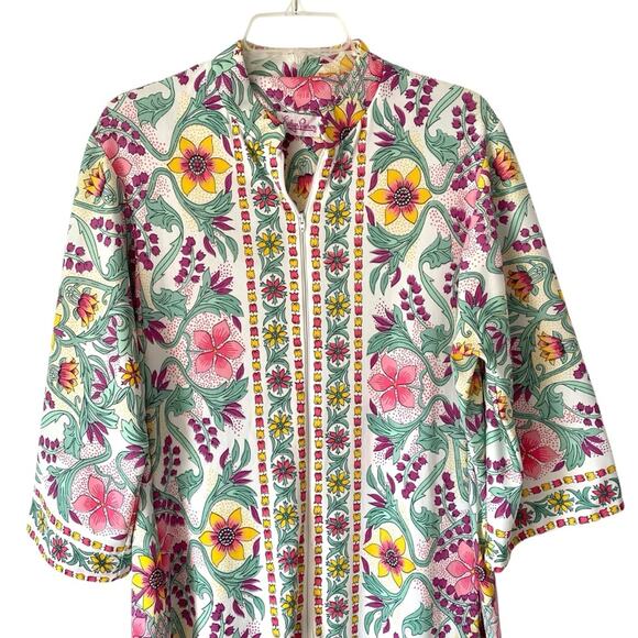 Evelyn Pearson 60s Vintage Psychedelic Loungewear Robe Cover Up Zipper Floral - Picture 2 of 9